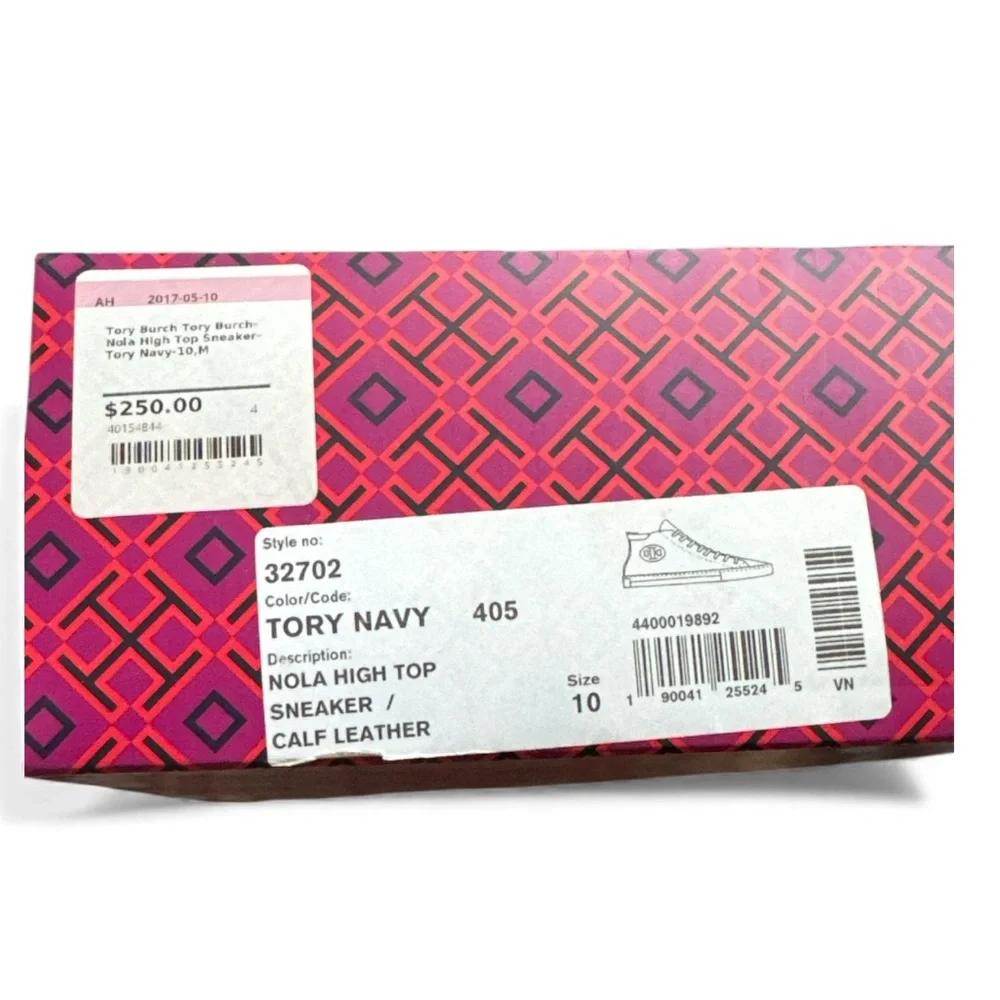 Tory Burch Navy High-Top Nola leather Sneakers Lace up white soles Sz‎ 10